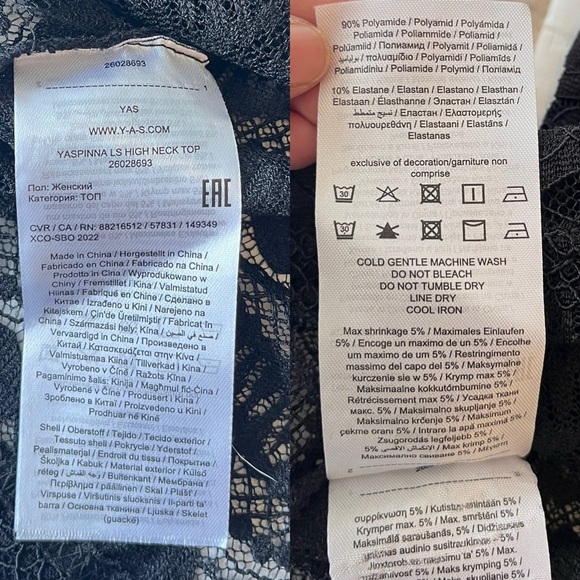 NWT Yas Pinna Long Sleeve High Neck Semi-sheer Lace Top S Black - Picture 15 of 16